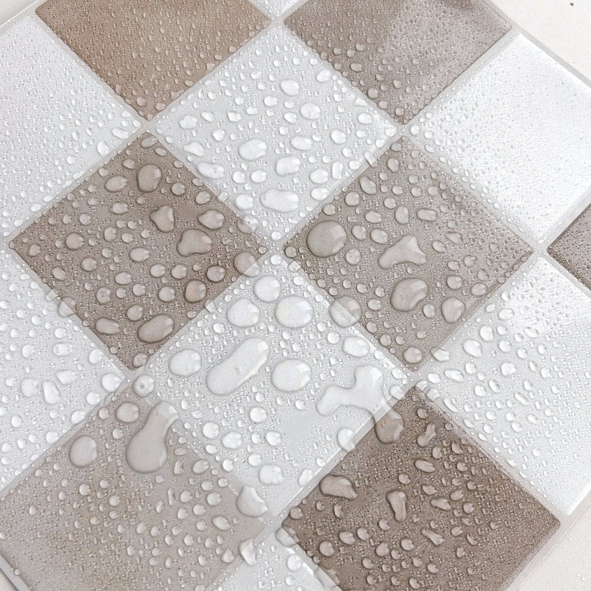 Cream and mocha checkered tiles with light brown grout water resistant