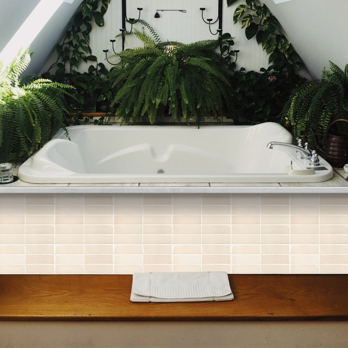 Stacked Subway Wall Tile | Cream with White Grout - 30.5cm (W) x 30.5cm (H) x 1.2mm (T)