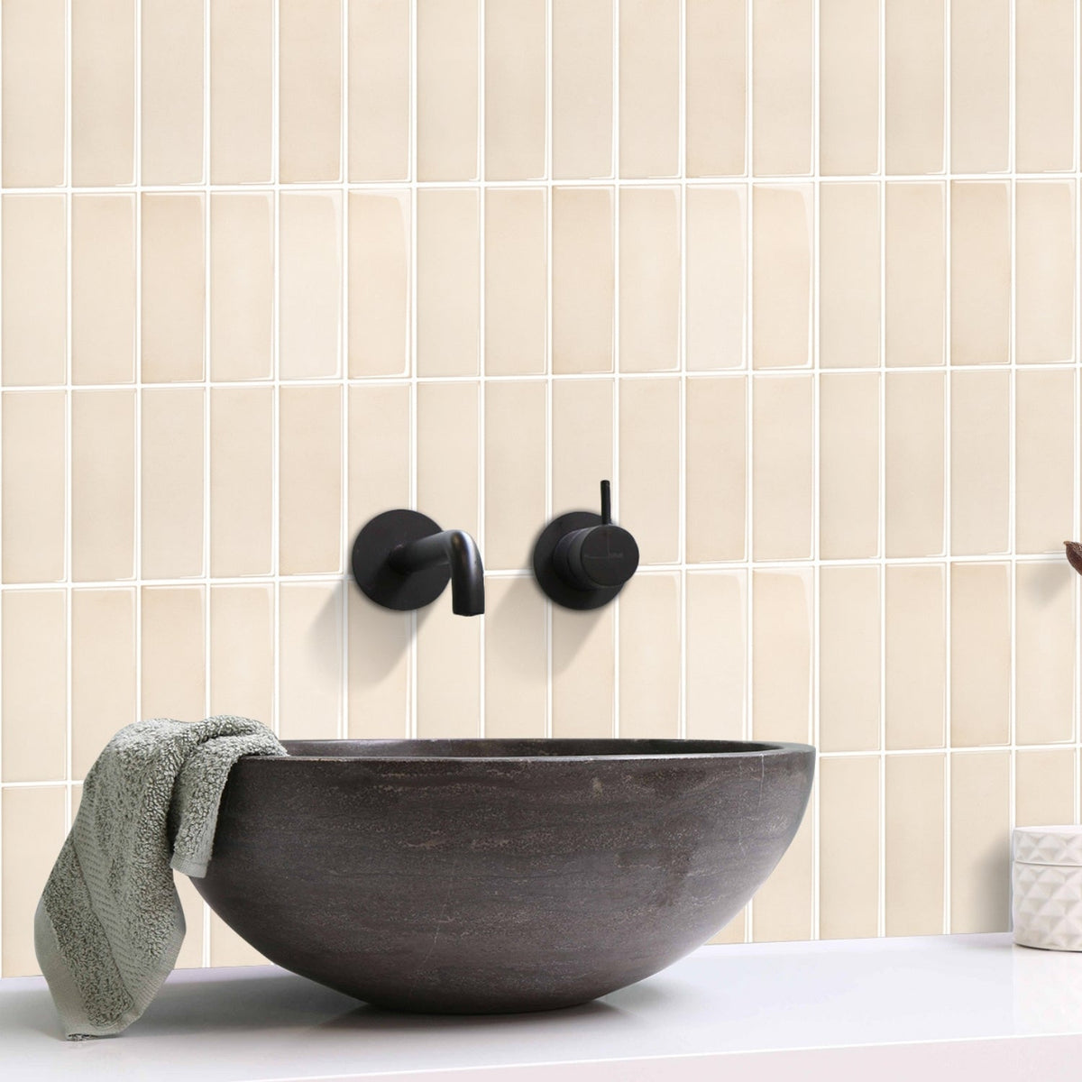 Stacked Subway Wall Tile | Cream with White Grout - 30.5cm (W) x 30.5cm (H) x 1.2mm (T)