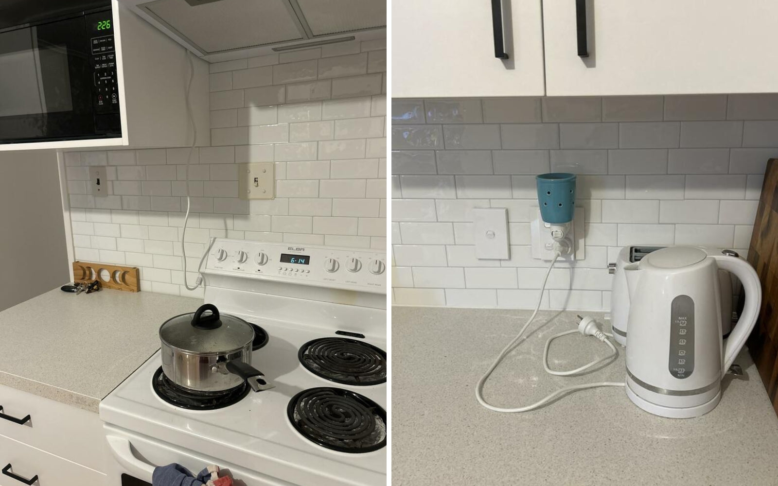 white tiles splashback in kitchen