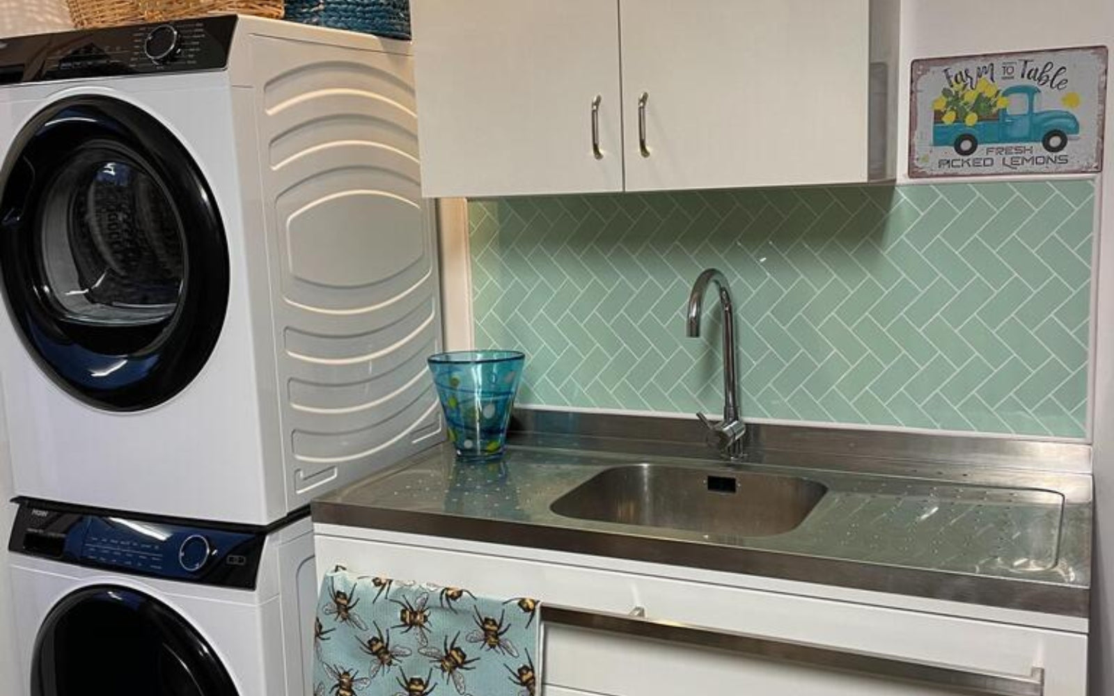 laundry with mint self-adhesive tiles