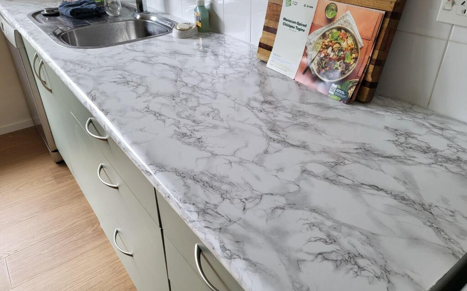 Customer photo adhesive vinyl benchtop marble marmi grey