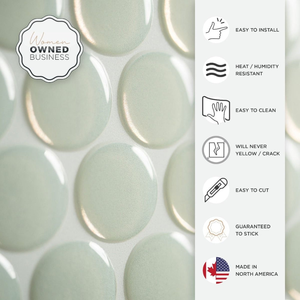 Green penny self-adhesive 3D tiles features