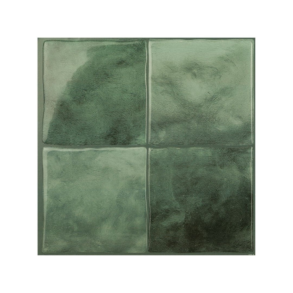 Green square tiles in kitchen
