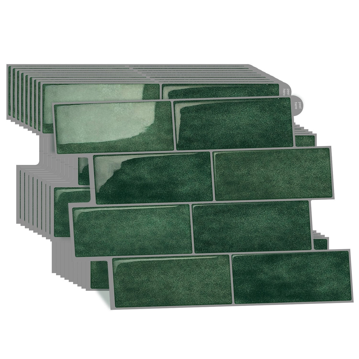 Subway Wall Tile | Green with Grey Grout - 29.3cm (W) x 21cm (H) x 1.2mm (T)