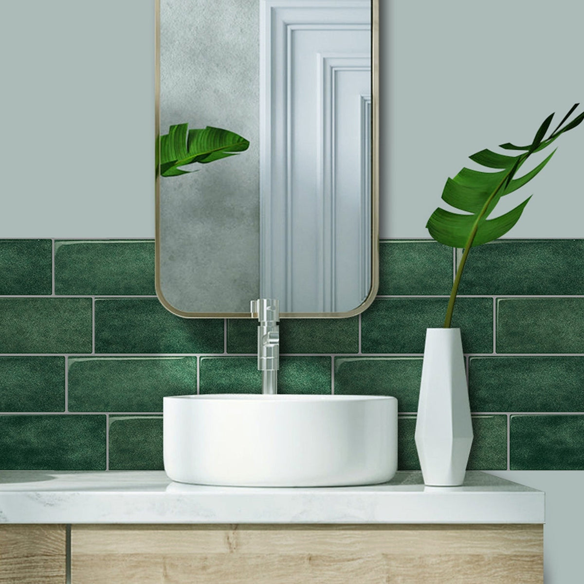 Subway Wall Tile | Green with Grey Grout - 29.3cm (W) x 21cm (H) x 1.2mm (T)