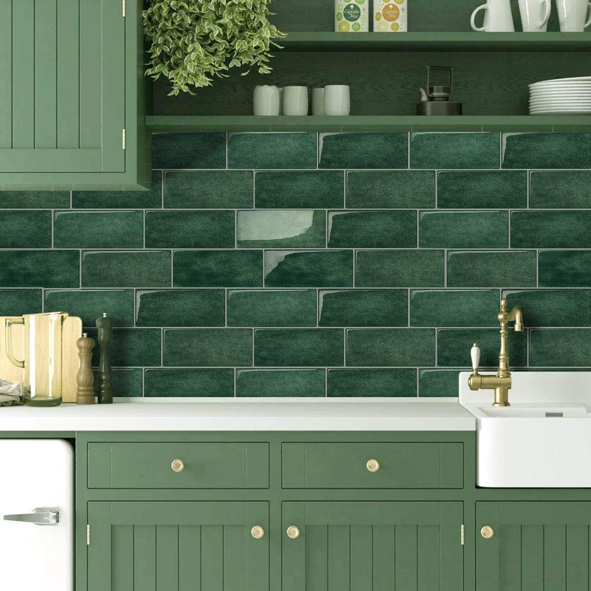 Subway Wall Tile | Green with Grey Grout - 29.3cm (W) x 21cm (H) x 1.2mm (T)