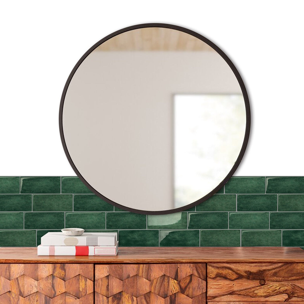Subway Wall Tile | Green with Grey Grout - 29.3cm (W) x 21cm (H) x 1.2mm (T)