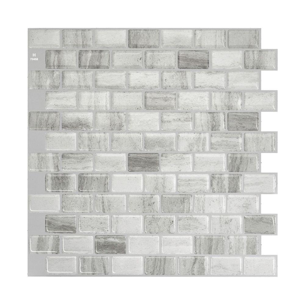 Grey marble mosaic peel and stick wall tile