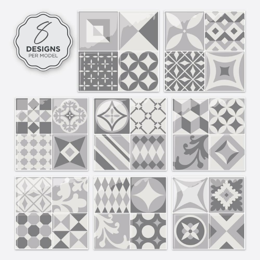 Grey and white vintage self-adhesive 3D tiles variations