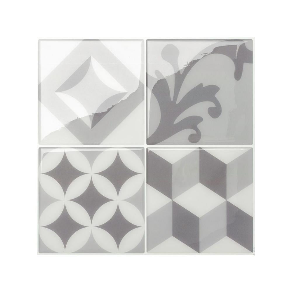 Grey and white square vintage self-adhesive 3D wall tiles