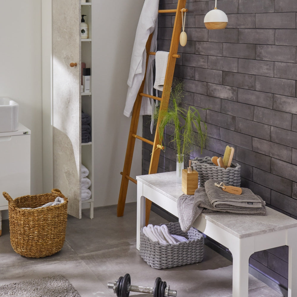 Grey slate brick asmant vinyl wallpaper in bathroom