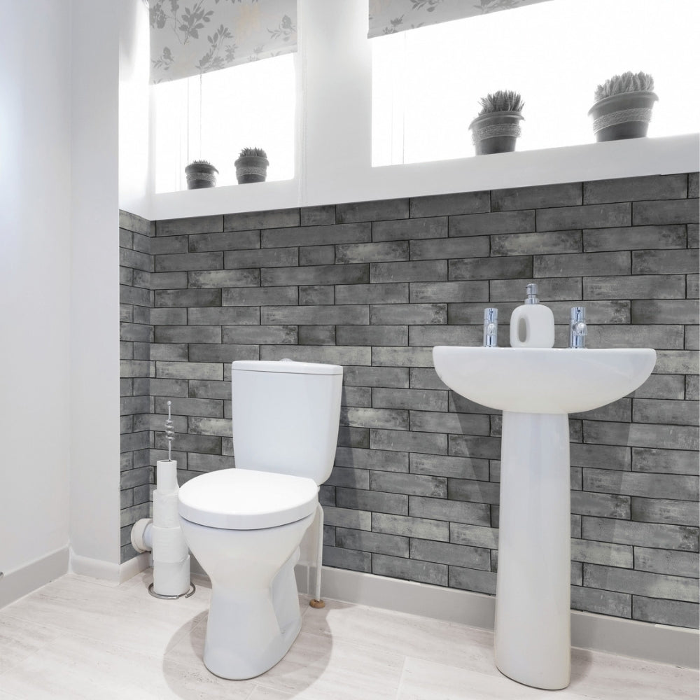 Grey slate brick asmant vinyl wallpaper bathroom splash back wall