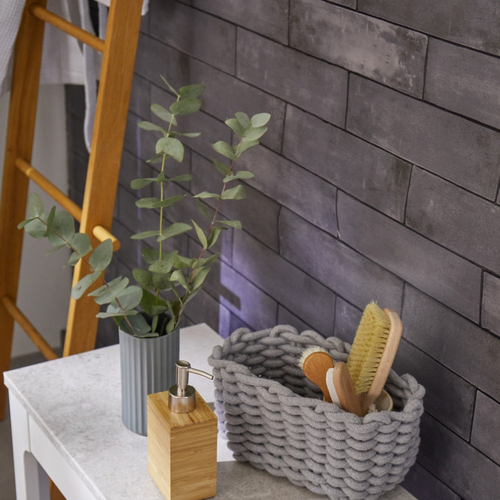 Grey slate brick asmant vinyl wallpaper close up