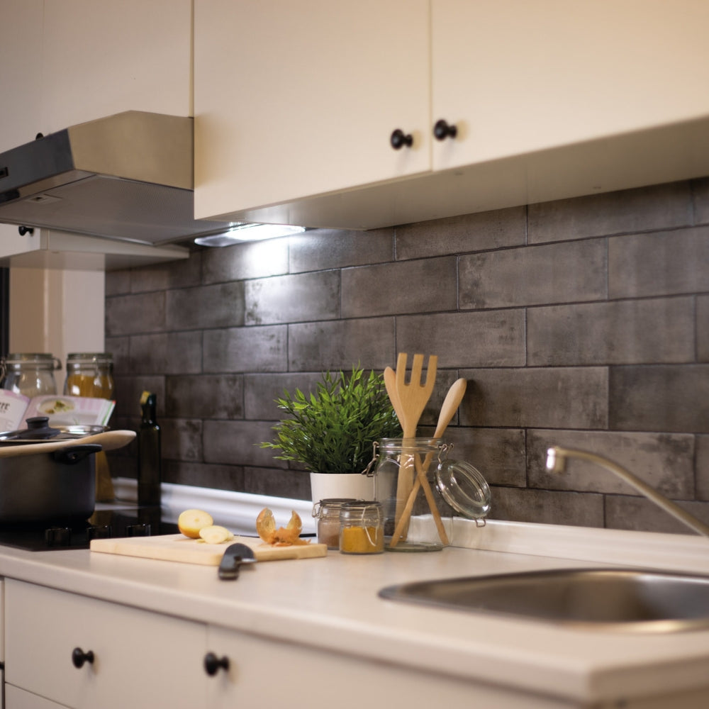 Grey slate brick asmant vinyl wallpaper kitchen splash back