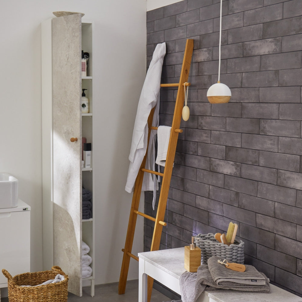 Grey slate brick asmant vinyl wallpaper wall in bathroom