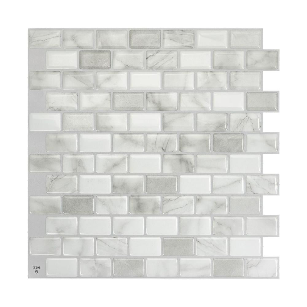 White and grey marble mosaic self-adhesive wall tile