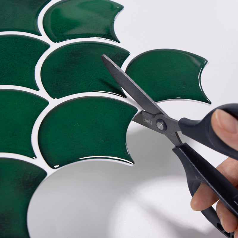 Scalloped Fish Scale Wall Tile | Green with White Grout - 30.5cm (W) x 30.5cm (H) x 2.5mm (T)