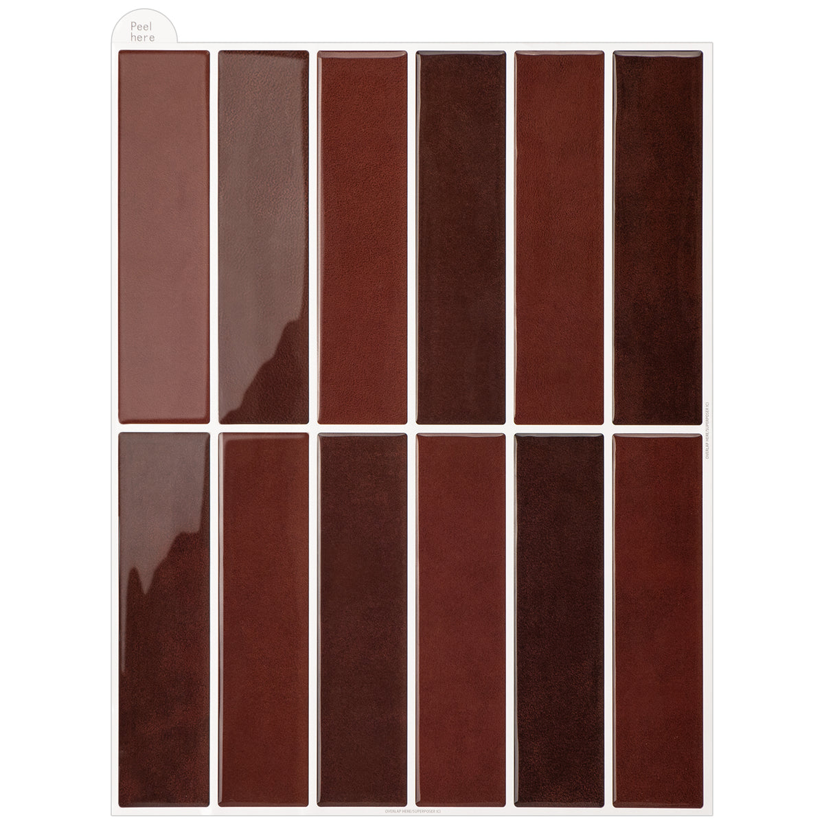Burgundy kit kat tiles on a white background