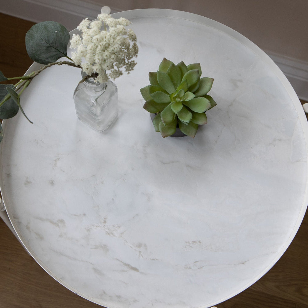 Marble romeo matte white adhesive vinyl round table