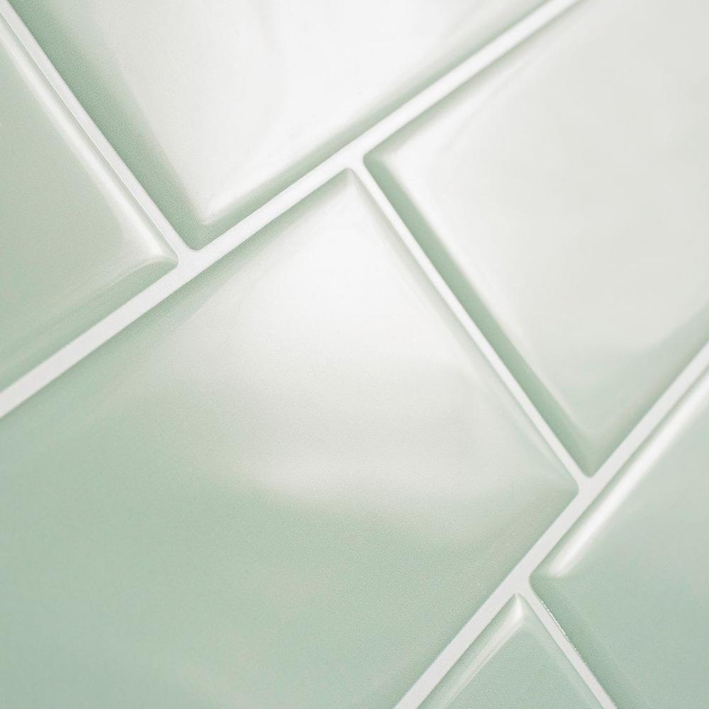 Mint green self-adhesive 3D subway tile with white grout
