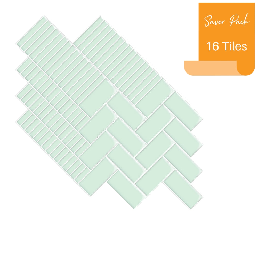 Light green mosaic tiles arranged in a pattern with an orange label indicating &#39;Saver Pack&#39; and &#39;16 Tiles&#39;.