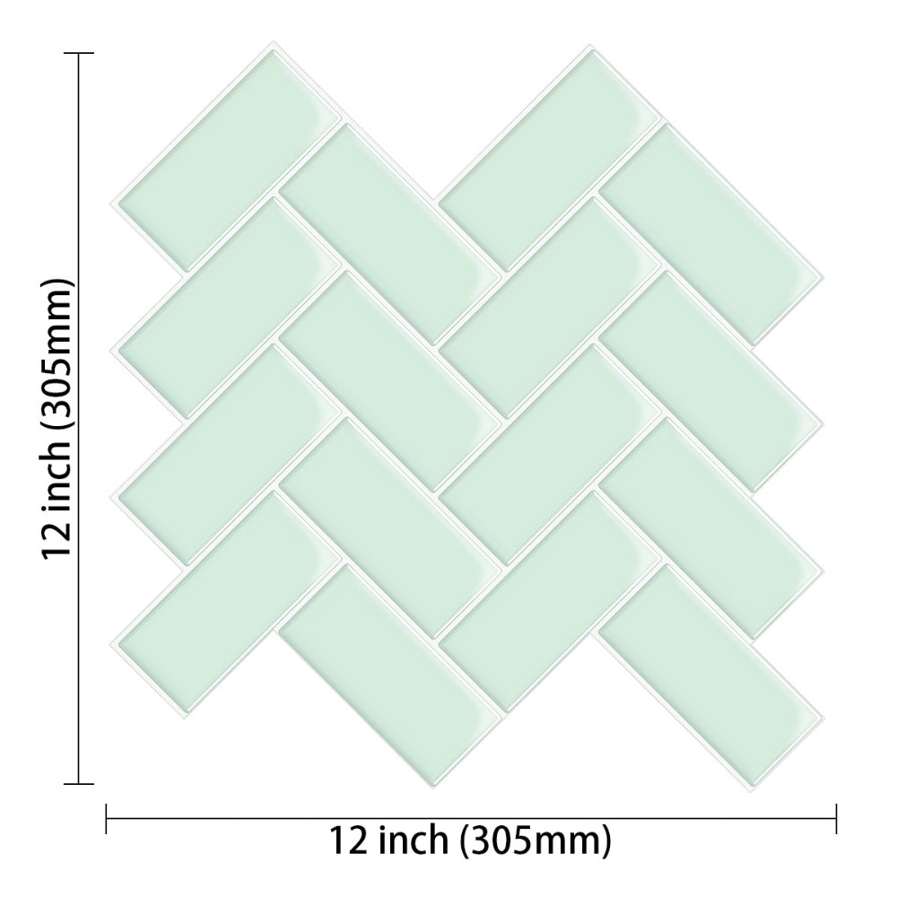 Light green tiles arranged in a herringbone pattern with dimensions indicated.