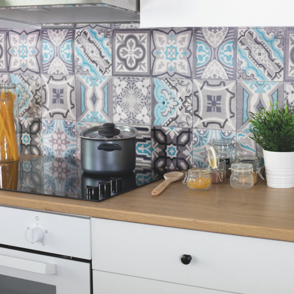 Moroccan tile simenta vinyl wallpaper splashback