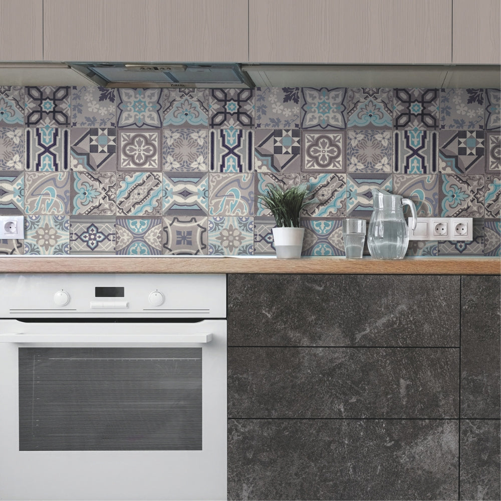 Moroccan tile simenta vinyl wallpaper in kitchen