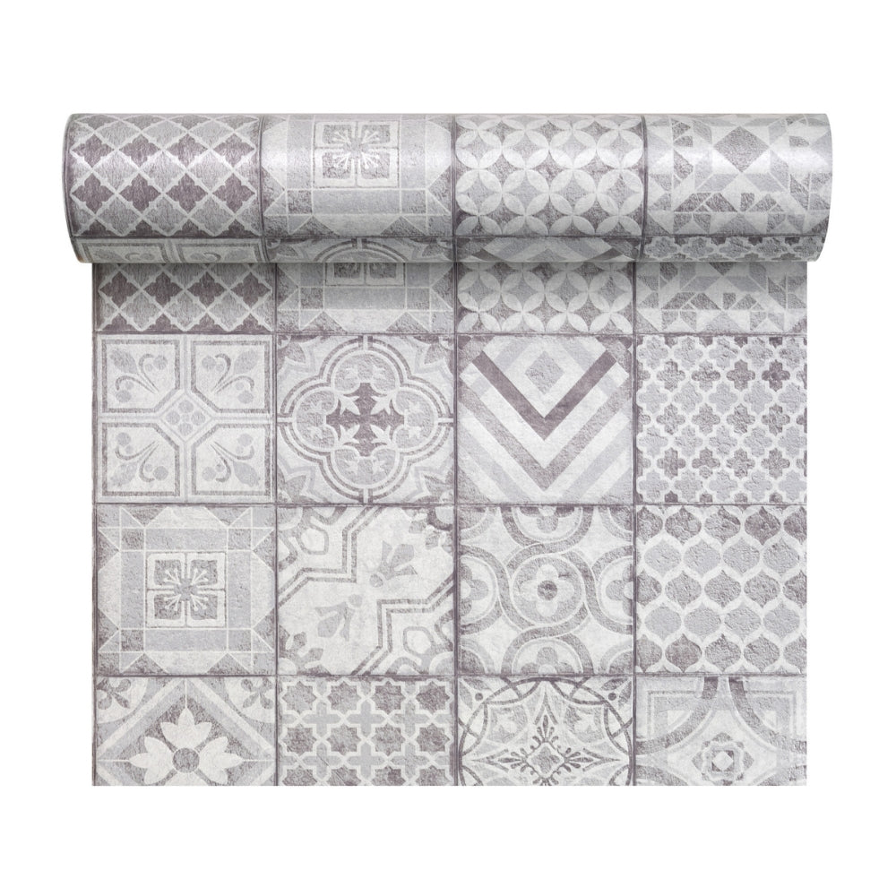 Moroccan tiles grey vinyl wallpaper roll direction