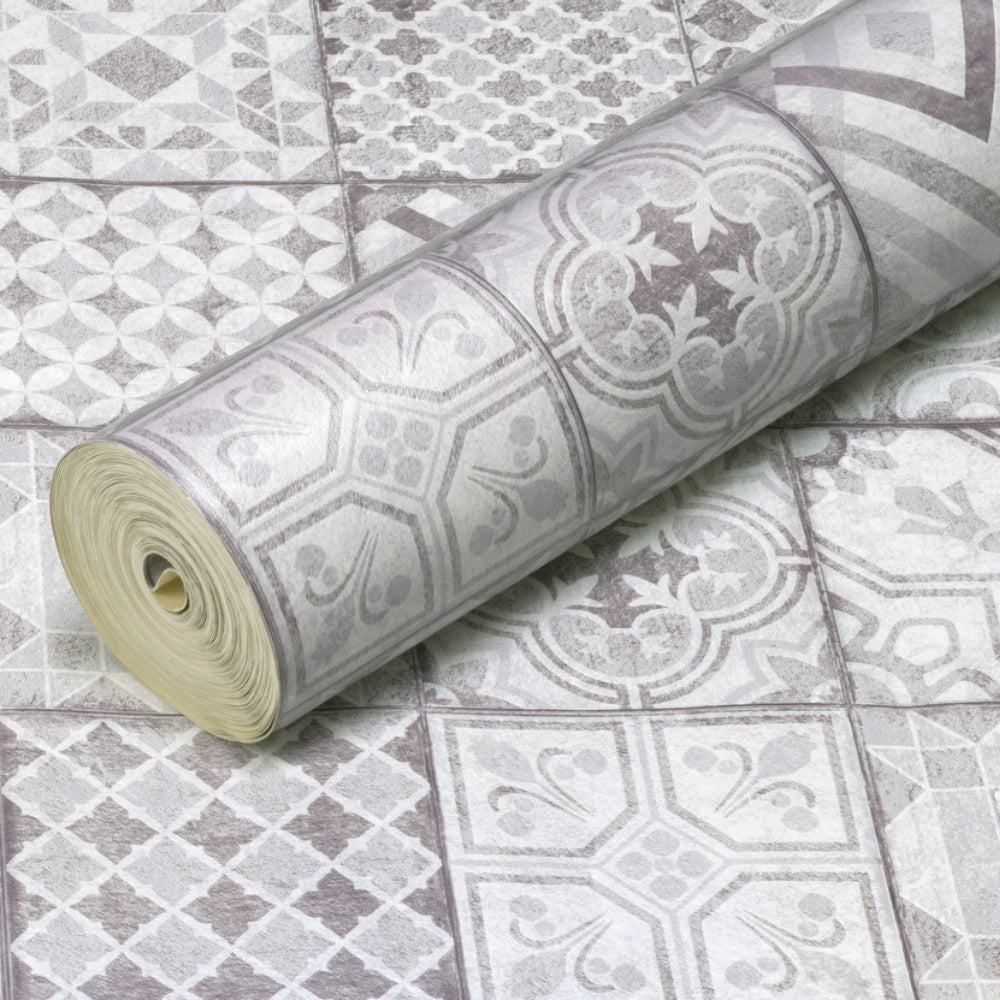 Moroccan tiles grey vinyl wallpaper roll