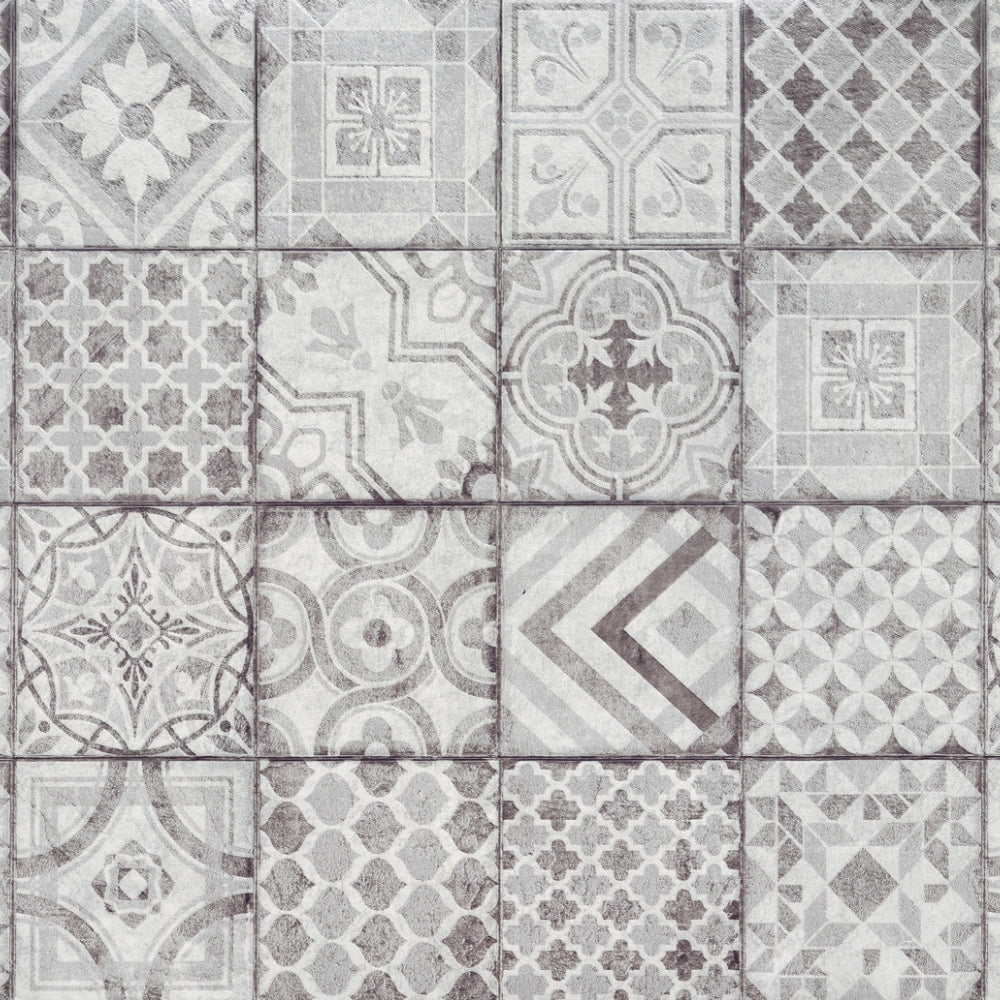 Moroccan tiles grey vinyl wallpaper