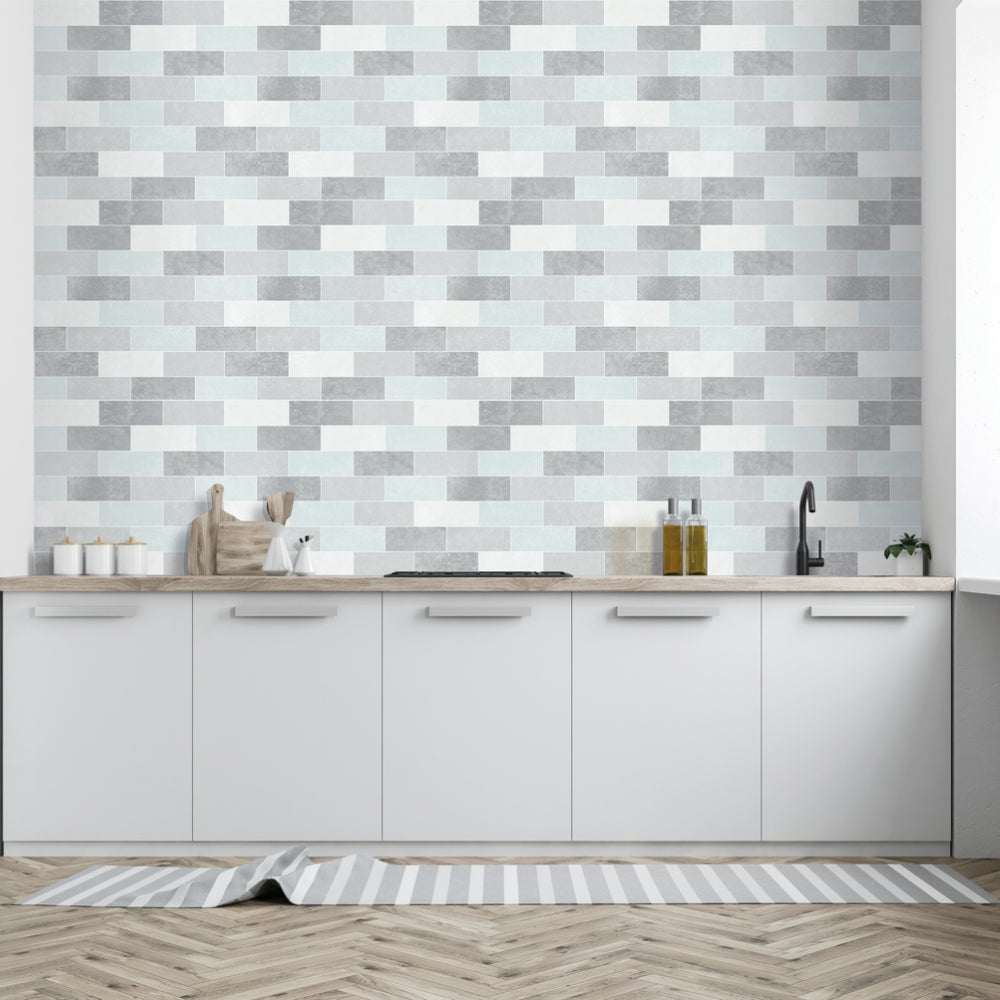 Pastel tiles vinyl wallpaper on kitchen wall