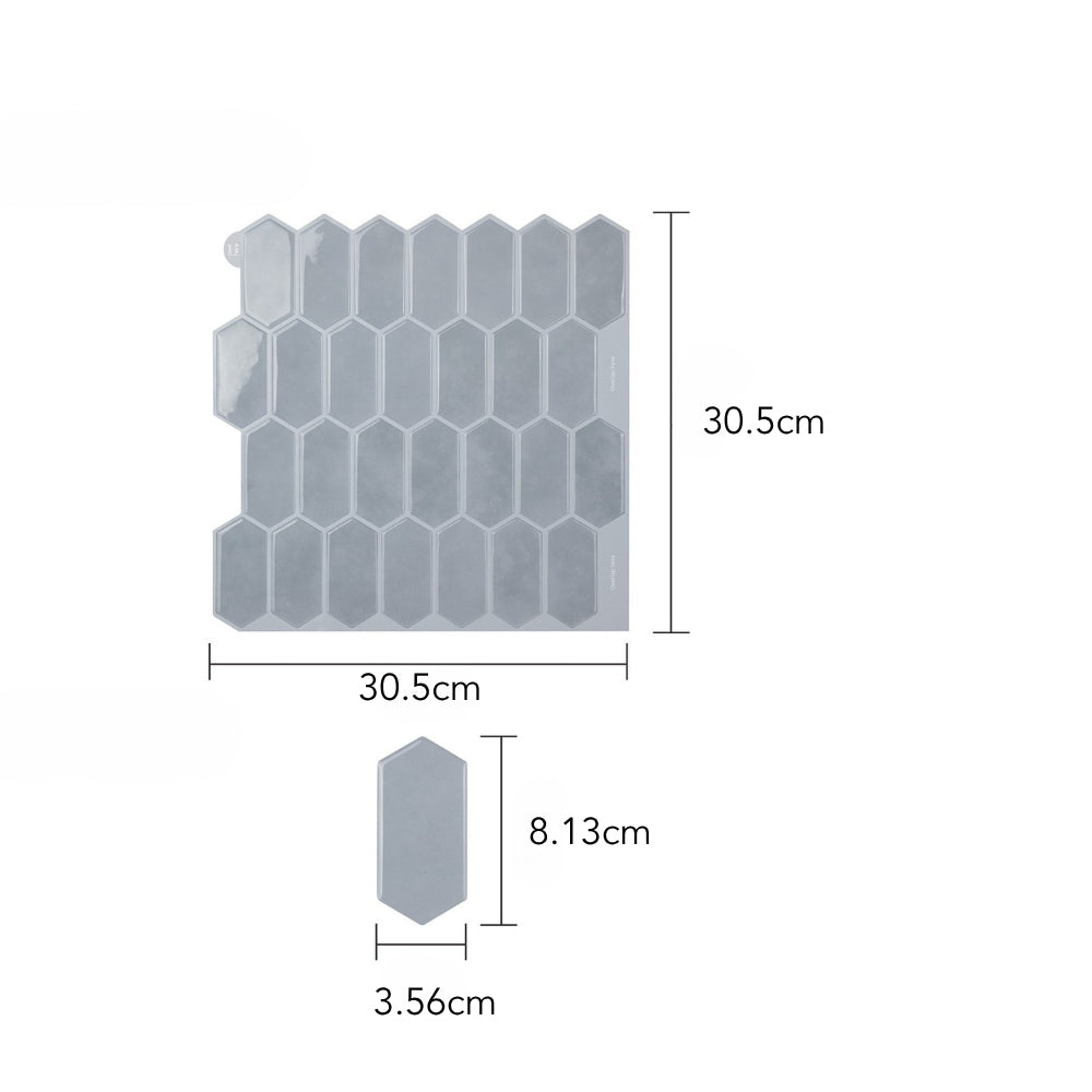 Hexagonal tile with dimensions labeled on a white background