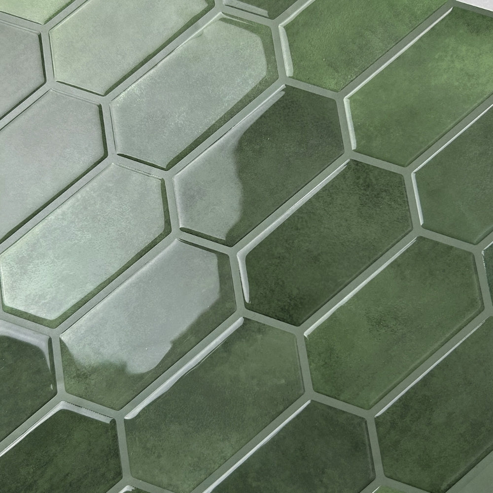 Hexagonal green tiles with a textured surface