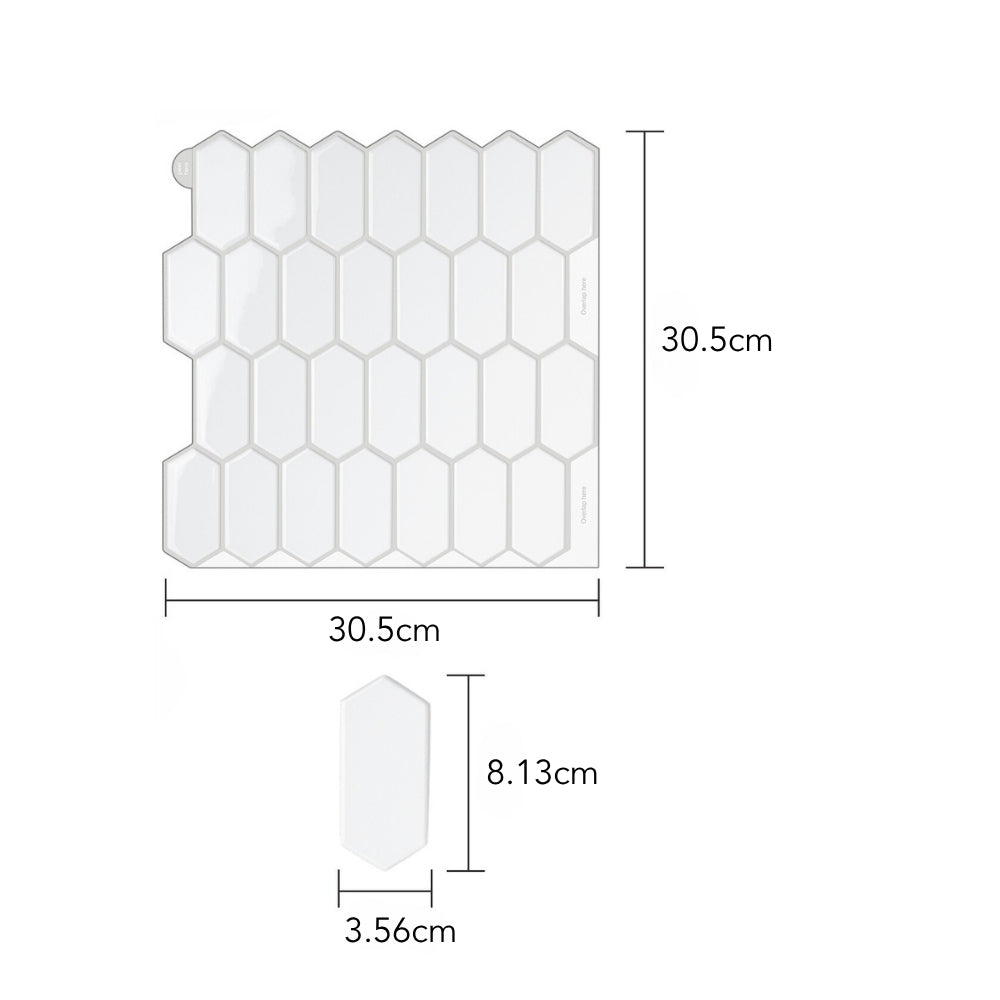 Hexagonal tile with dimensions labeled on a white background