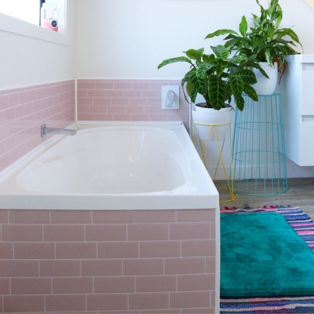 Pink subways tiles in bathroom