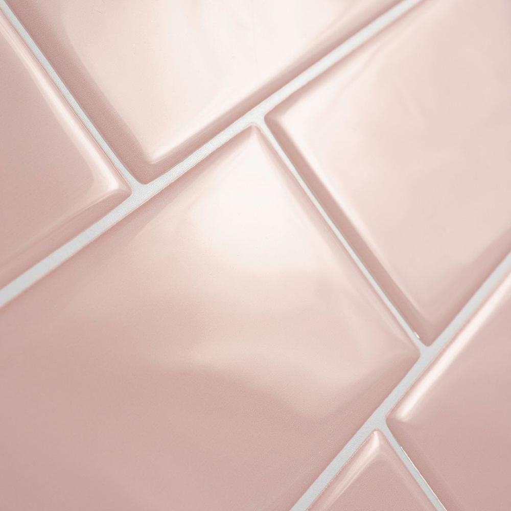 Pink self-adhesive 3D tiles with white grout