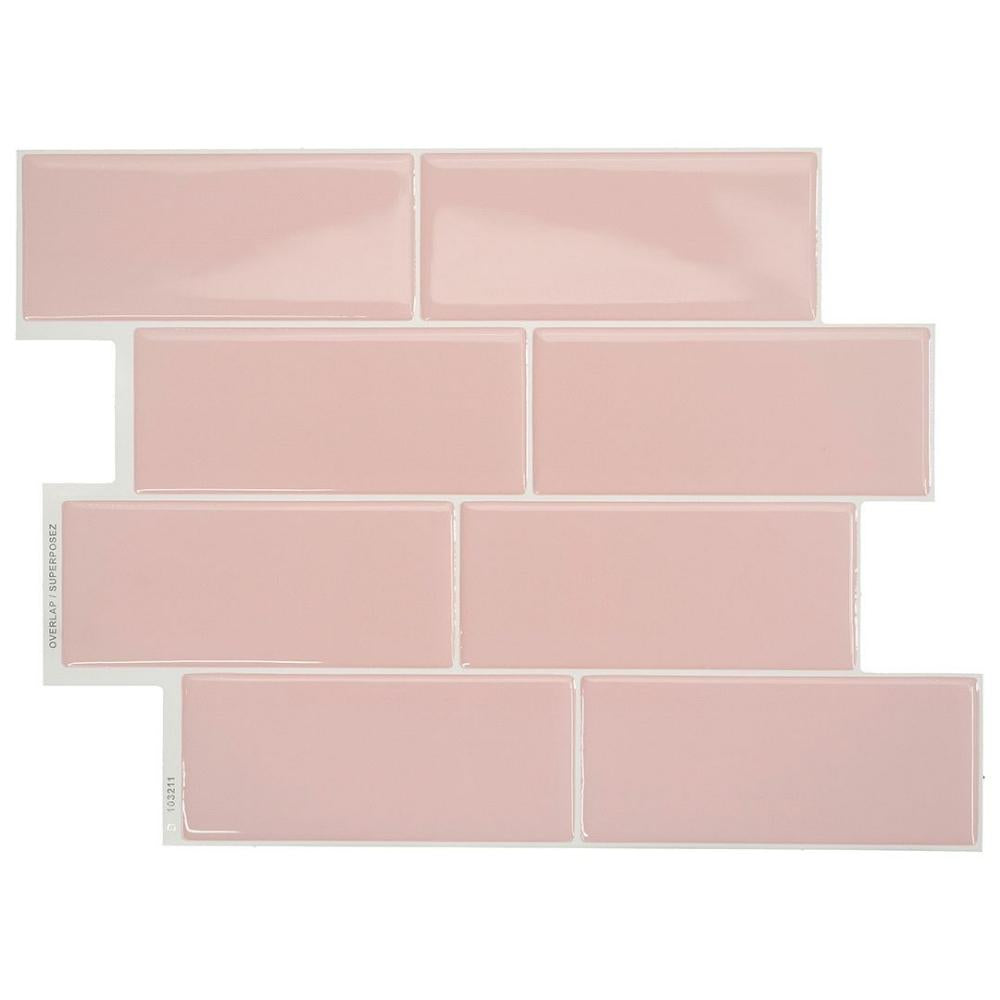 Pink self-adhesive 3D subway tiles