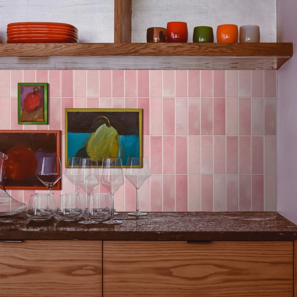Stacked Subway Wall Tile | Pink with Pink Grout - 30.5cm (W) x 30.5cm (H) x 1.2mm (T)