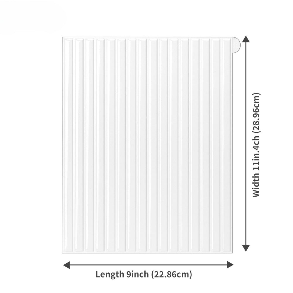 Measurement chart of a white reeded tile with dimensions labeled