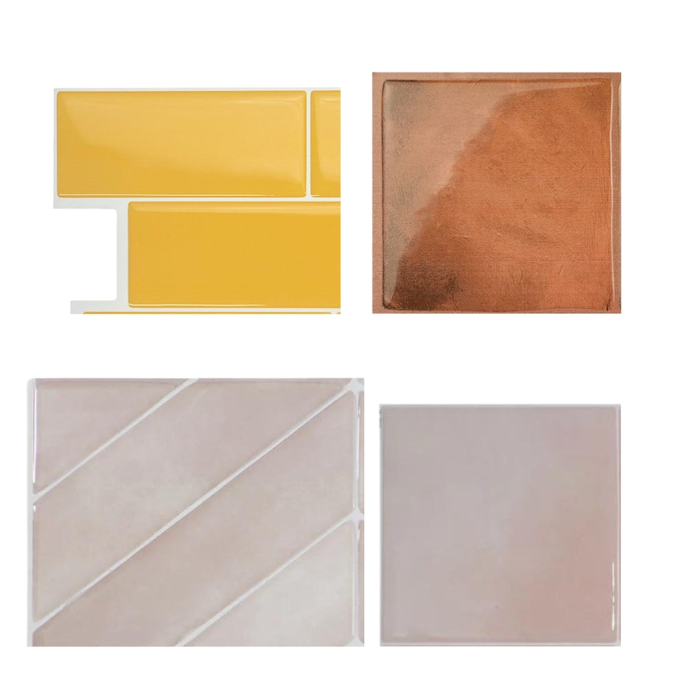 Yellow pink and terracotta sample pack of vinyl wall tiles