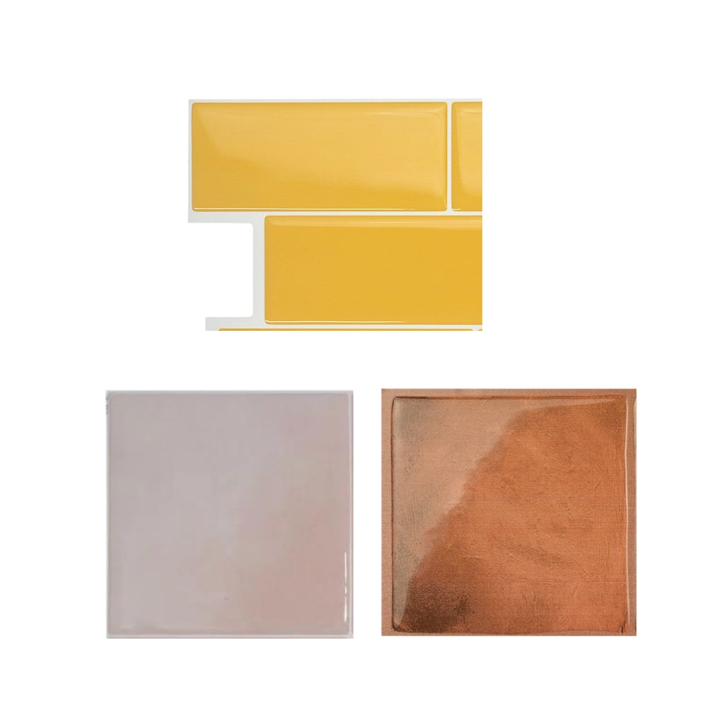 Yellow pink and terracotta sample pack of vinyl wall tiles