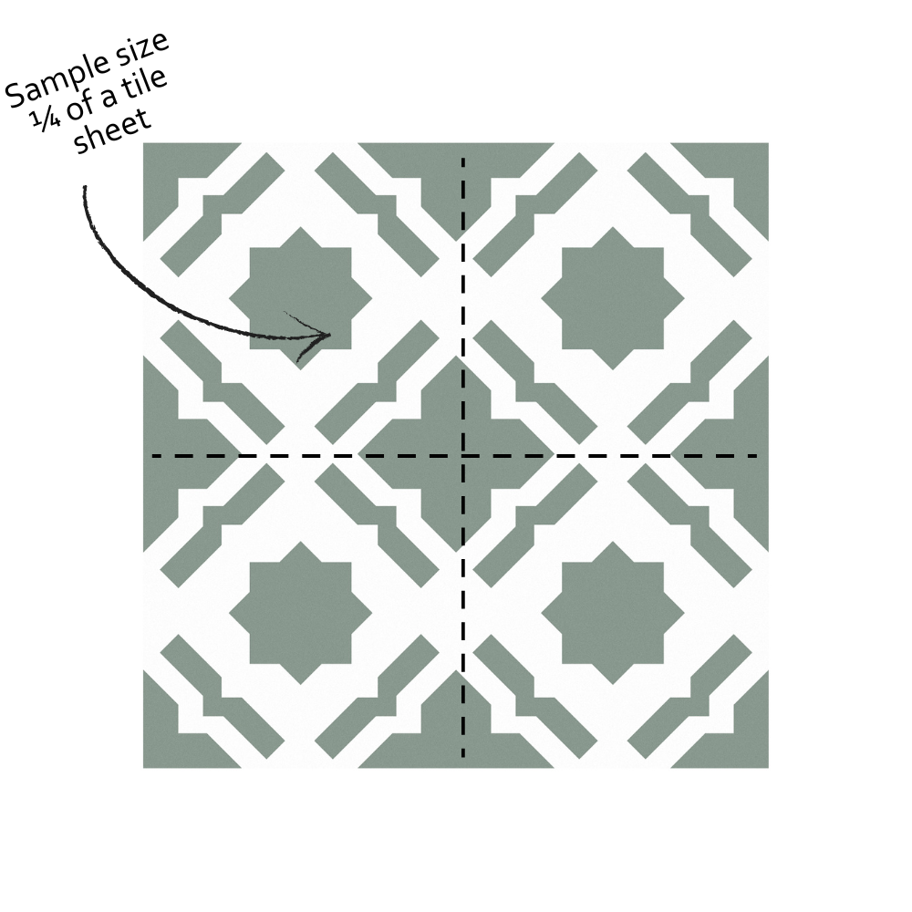 Tile pattern with sample size indication on a white background