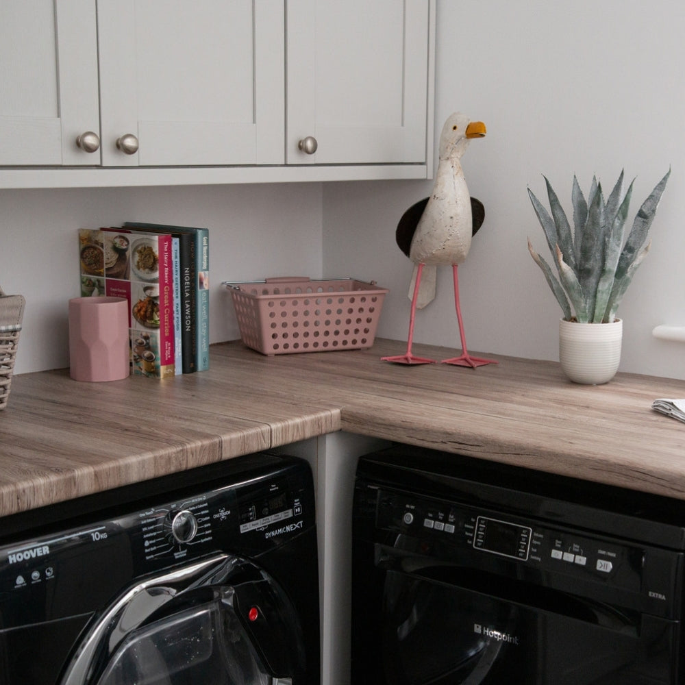 Sanremo oak natural adhesive vinyl applied on bench top