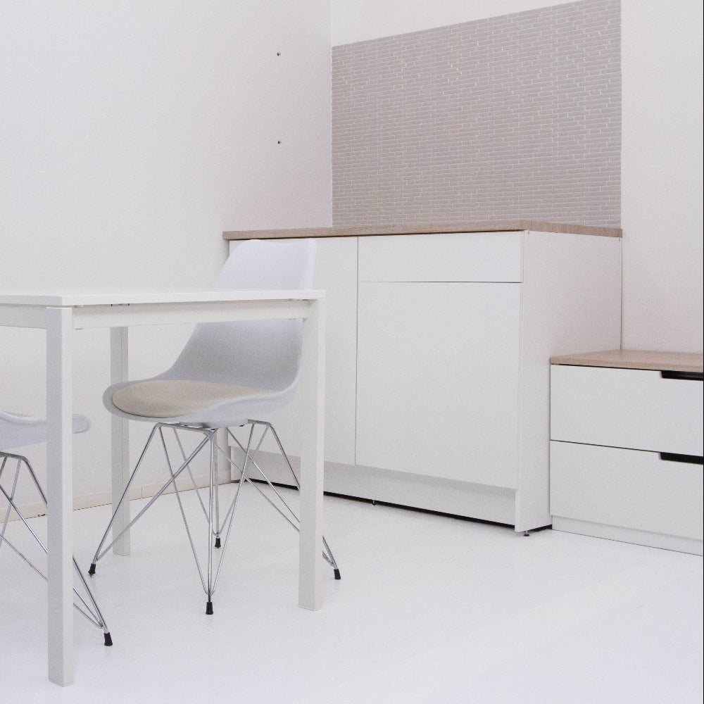 kitchenette in white covered with santana oak lime adhesive vinyl
