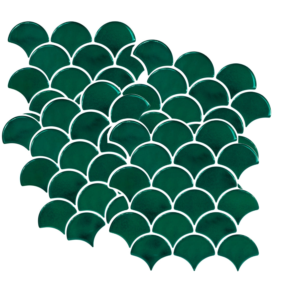Scalloped Fish Scale Wall Tile | Green with White Grout - 30.5cm (W) x 30.5cm (H) x 2.5mm (T)