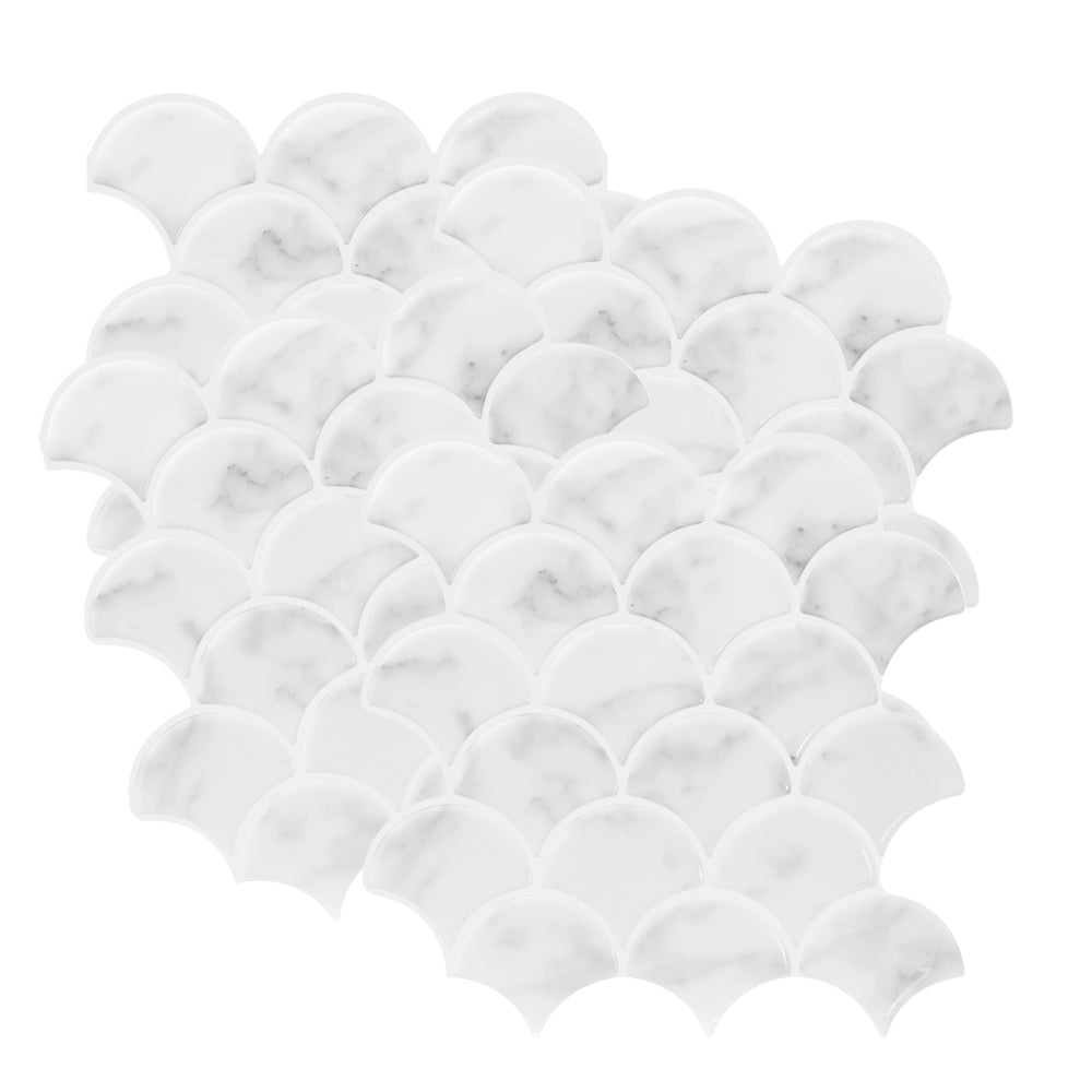 White fish scale pattern tiles on a white background