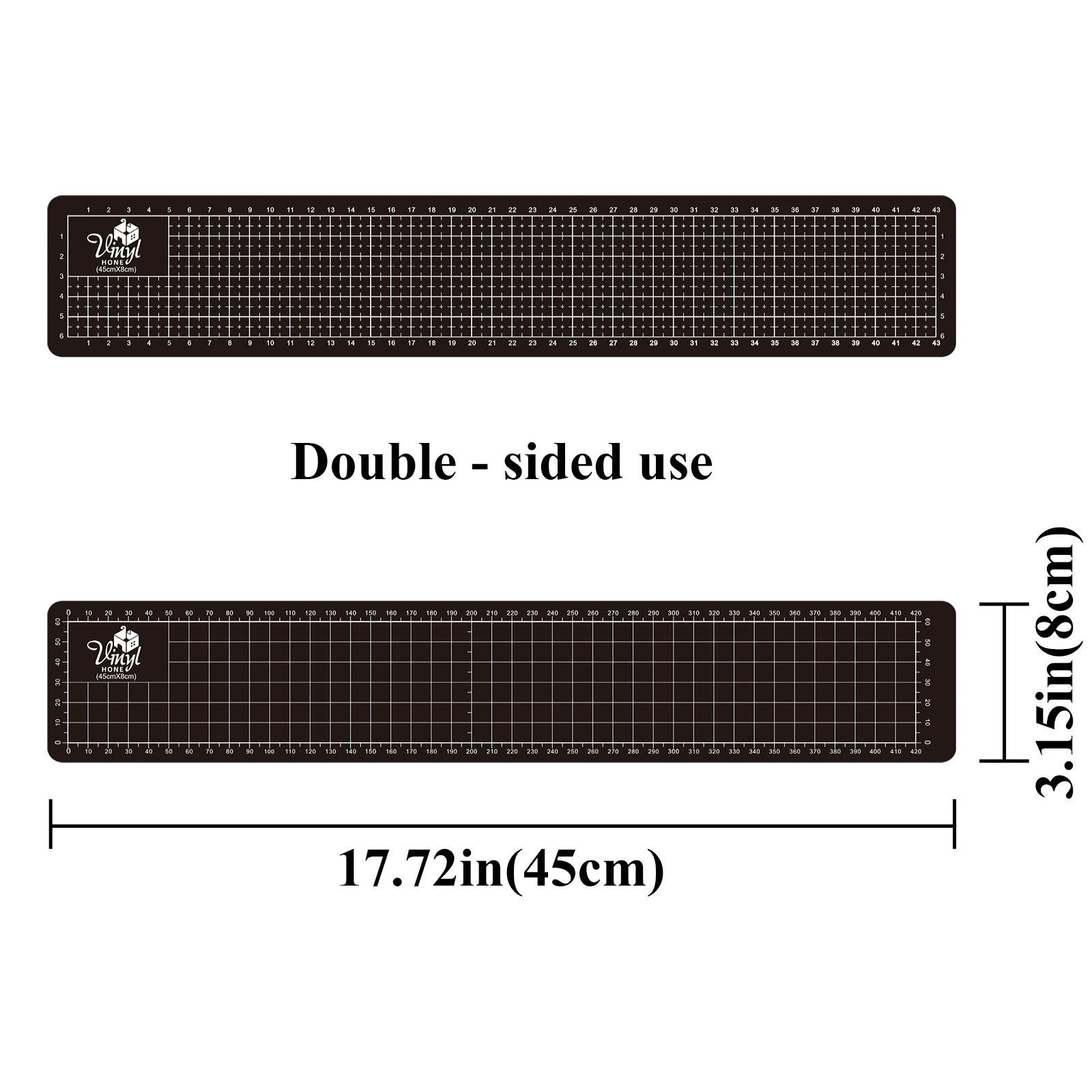 Black cutting mat with grid lines and 'Vinyl Home' branding on a white background