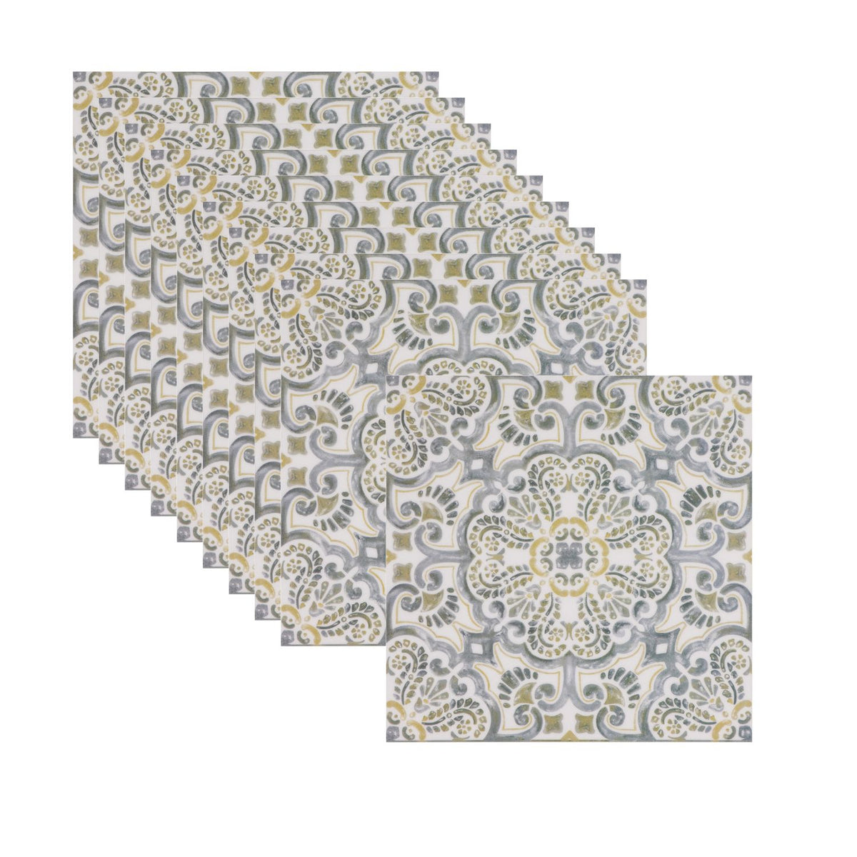 Set of patterned floor tiles on a white background